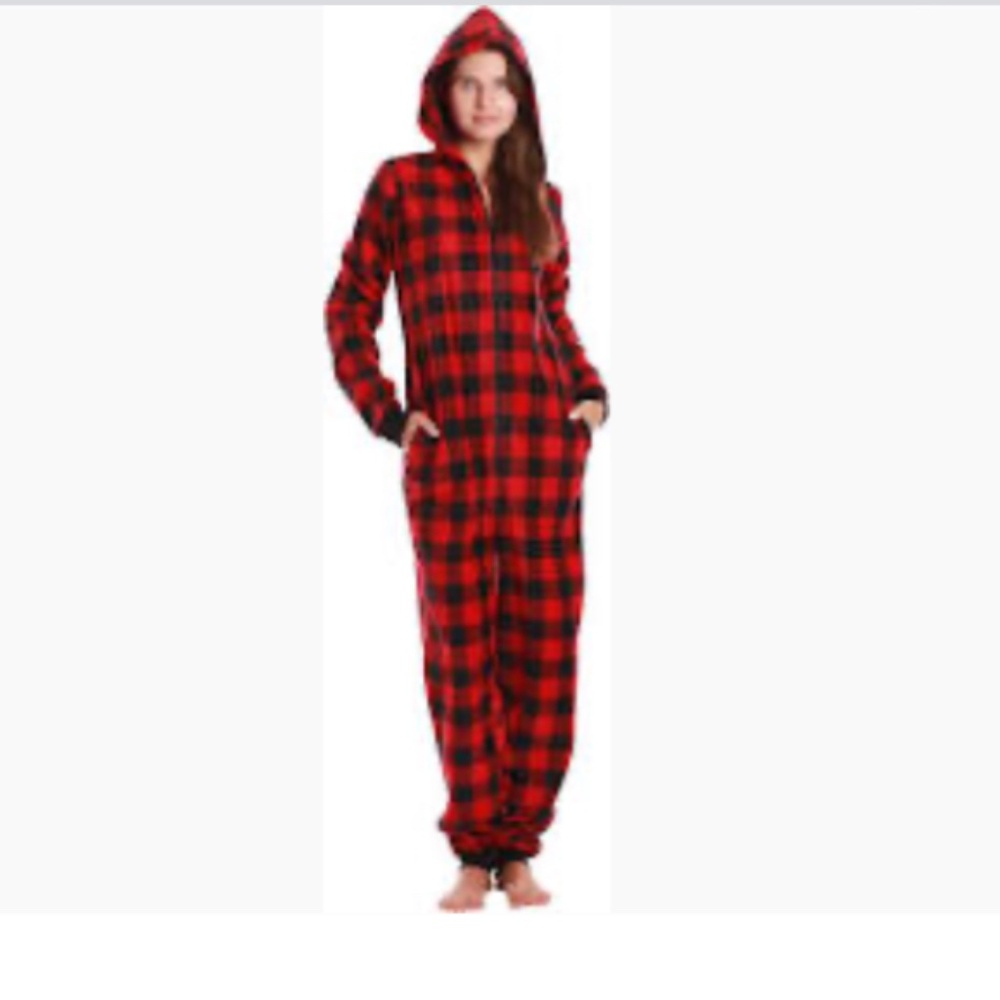 Just Love Cozy Red and Black Flannel Adult Onesie Pajamas